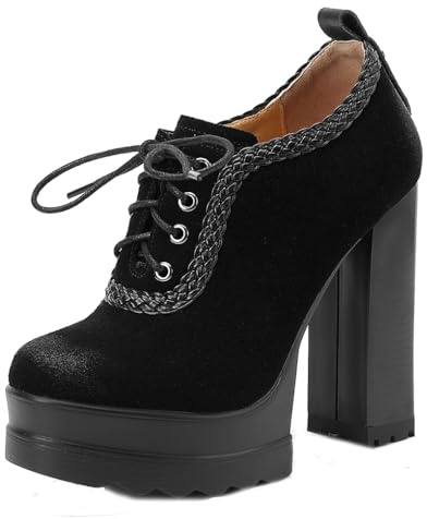 aanieshoeya Pumps Donna Comode Scarpe Eleganti Basse con Tacco Alto Largo Plateau Nero Pelle Scamosciata 39CN 38EU 24.5cm