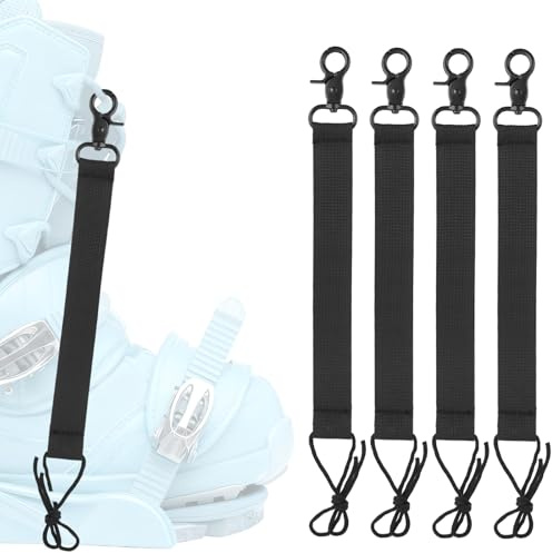 Fukaisu 4pcs Snowboard Short Leash with Key Ring, 25cm/9.84in Polyester Ski Leash Safety Harness Snowboard Binding Straps for Men Women