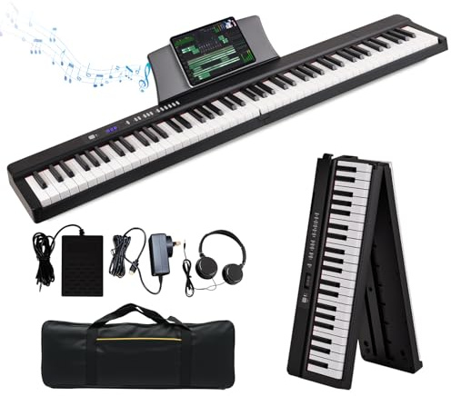 Faltbares 88-Tasten Digitalpiano, Keyboard für Anfänger | Tragbares E-Piano mit 128 Sounds & Rhythmen, 80 Demos | Dual Bluetooth, MIDI & Audio-Anschluss | Inkl. Sustain-Pedal, Netzteil & Zubehör-Set