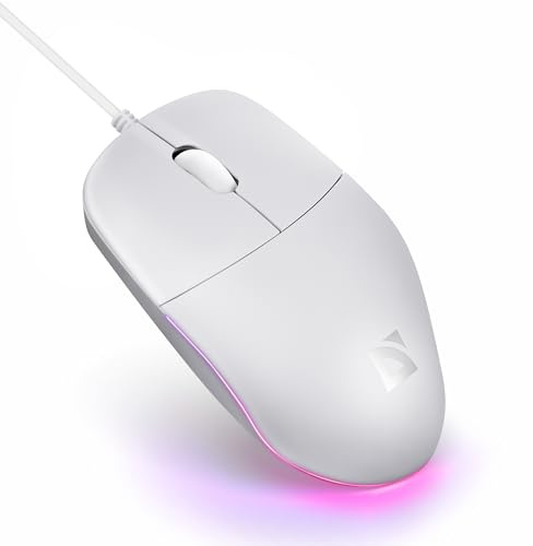 Defender Azora MB-241 Kabelgebundene Maus, 1200 DPI Optische USB Maus mit Regenbogen LED Beleuchtung, Symmetrische Full-Size Büro Maus für PC Laptop, Plug & Play (Weiß)