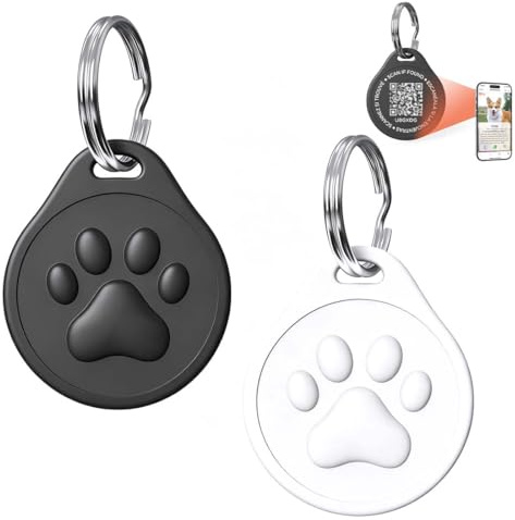 HOVKRE 2 Piezas De Placa Para Perro Con Grabado, Con CóDigos Qr Y FuncióN De LocalizacióN, Para Perros Y Gatos De TamañO Mediano Y Grande, Grande (Blanco + Negro)