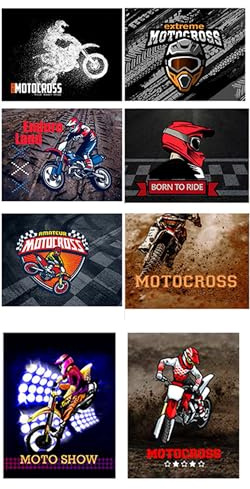 8 toppe serigrafate da stirare sulla collezione di abbigliamento sportivo. Applicazioni termoadesive per riparare e decorare pantaloni, giacche, maglioni, zaini, ecc. (Motocross)