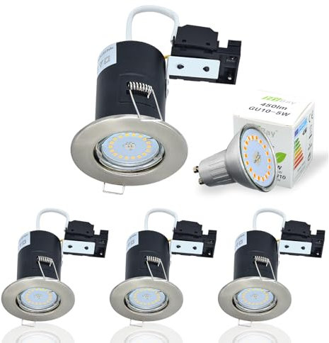 HiBay 4X 5W Dimmable Fire Rated GU10 LED Downlights Recessed Ceiling Lights Spotlight Brushed Chrome Warm White 240V