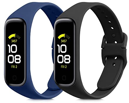 kwmobile 2X Uhrenarmband für Samsung Galaxy Fit 2 Armband - Fitnesstracker Band Set aus TPU Silikon - Ersatzarmband Smartwatch - Schwarz Dunkelblau