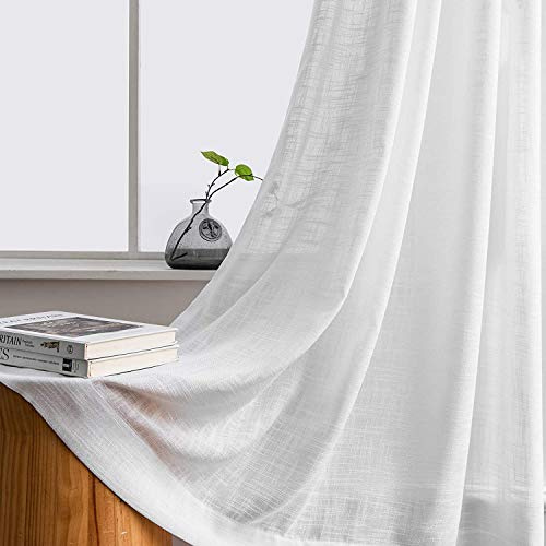 Carvapet Weiß Vorhänge Transparent Gardinen in Leinen Optik für Wohnzimmer Schlafzimmer, 2er Set 225x140cm