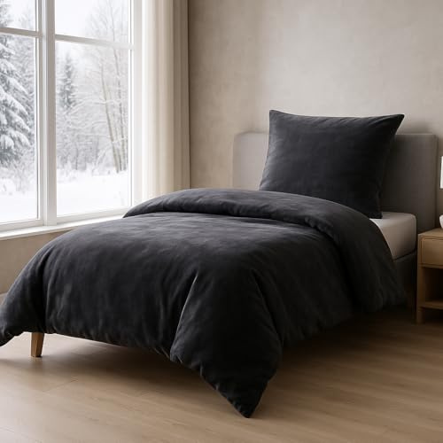 MALIKA Ropa de cama de invierno Nicky Teddy cachemir, forro polar coral, 135 x 200, 155 x 220, 200, tamaño: 155 x 220 cm, diseño: antracita