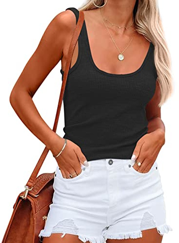 Nonsar - T-shirt sans manches pour femme, estivale, élastique, coupe ajustée, Noir , Large