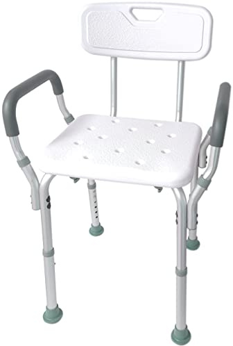 Sedia da doccia ergonomica DynaSun B539 sgabello da bagno regolabile in altezza con braccioli e schienale per anziani e persone con mobilità ridotta