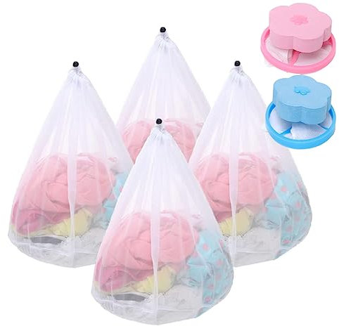 Mollyfox 4 Stück Wäschenetz+2 Stück Filterbeutel,Wäschebeutel mit Kordelzug,wiederverwendbarer Wäschenetz für Waschmaschine Laundry Bag,Geeignet für Mäntel,Pullover,Hemden,Socken,Jeans,Plüschtiere usw