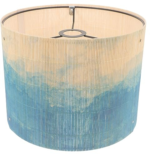 OSALADI Trommel-Lampenschirm Vintage Bambus Bedruckt Aufsteckbare Glühbirnen-Lichtabdeckung für Kronleuchter Stehleuchte Und Tischlampe Blau