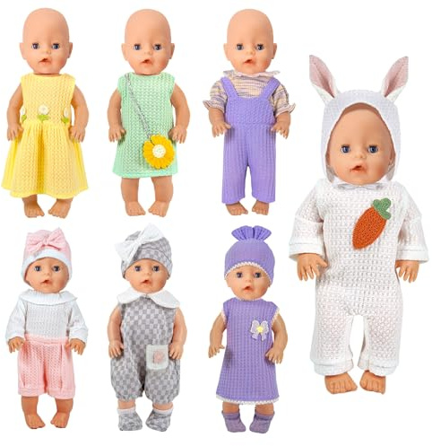 7 Set Baby Doll Clothes,14-18 inch Reborn Doll Clothes Accessories Dress with Hats Socks Outfits Fits for 43cm New Born/15 inch Bitty/16 Inch Baby Dolls