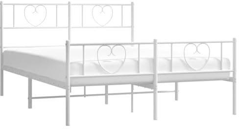 vidaXL Estructura de Cama con Cabecero y Estribo, Somier de Listones, Base de Cama, Mueble para Hogar Dormitorio, Metal Blanco 120x190 cm