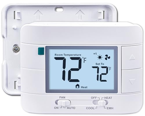 Aowel 2 Heat/ 1 Cool Non-Programmable Thermostat for Home Heat Pump System and Conventional Single-Stage System, with Room Temperature & Humidity Monitor (White Backlit Screen)