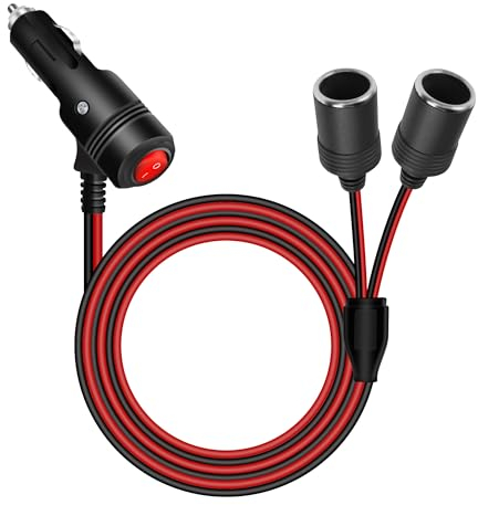 RIIEYOCA Adaptateur répartiteur allume-cigare 12 V 24 V avec interrupteur marche/arrêt, allume-cigare de voiture 1 mâle vers 2 prises femelles Câble d'alimentation répartiteur en Y (1 m)