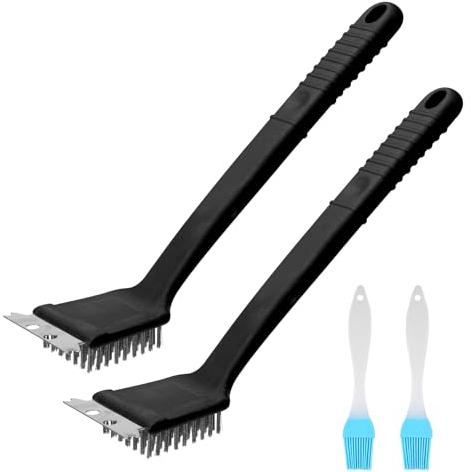 Cepillo para Barbacoa y rascador, 2 Cepillo para Barbacoa al Aire Libre y 2 cepillos de Aceite, Cepillo de Limpieza 3 en 1 con raspador, Cepillo de Limpieza para Barbacoa, BBQ Grill Limpieza Cepillo