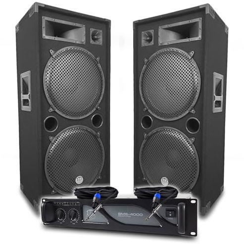 Pack Sono DJ BM Bmsonic Amplificateur 4000W, Paire d'Enceintes Passives LSC215 2x2000W, Câbles Speakon, Sonorisation Pro