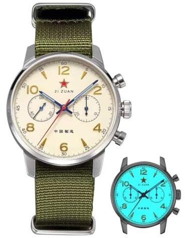 Men's Classic 40mm Seagull Movement 1963 Pilot's Chronograph Watch 1963 ST1901 Mechanical Movement Watch Fully Luminous Dial Sapphire Glass Mirror Stainless Steel Case (Comes with Brown Strap)