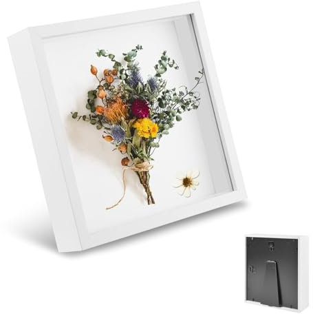 Marco de fotos para rellenar, marco de objetos más profundo de 3 cm, marco profundo para rellenar, 30 x 30 cm, con placa acrílica transparente, marco 3D para ramo de boda, color blanco