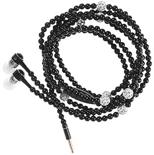 Mikikit Auricolari In-ear Con Microfono e Cancellazione Del Rumore, Cuffie Vivavoce Con Controllo Via Cavo Per Sport, Corsa e Viaggi, Design a Catena Di Perle Nero