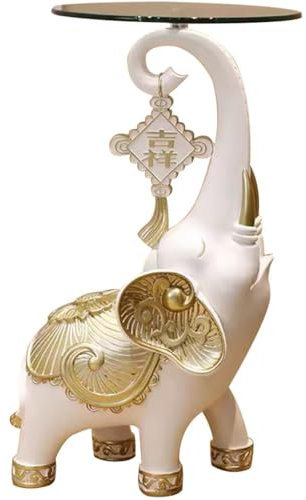 Estatua con Bandeja Elefante Auspicioso De Pie Escultura con Bandeja, Bandeja De Almacenamiento De Resina Clásica De Museo, Adornos Artísticos, Regalo(Blanco)