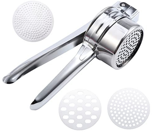 ABOOFAN Obststampfer Kartoffel Reisser drücken Gemüse Presse Reismaschinen Lebensmittelstampfer Utensil Sieb rostfrei babynahrung Easy putz Fruit Press Silberfarben Rösti Werkzeug Silver