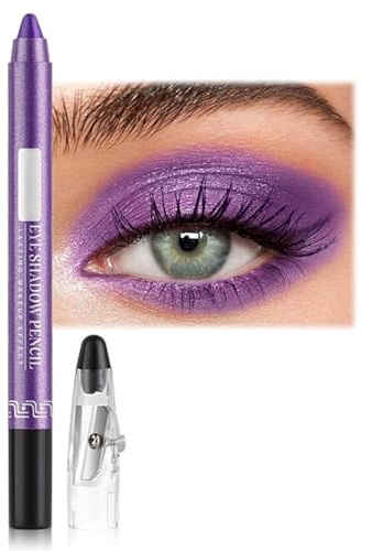 Waterproof Eyeshadow Stick,Eyeshadow Pencil,Purple Ey-Eliner Pencil,Shimmering Luster,For Lasting,Non-Blooming,Gli-Tter Makeup,With Easy-To-Use Crayon Design,With Pencil Sharpener(Pearly Purple)