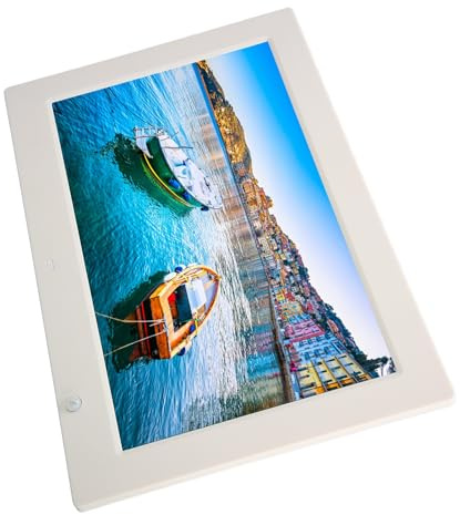 Yctze Display LED con Cornice Digitale da 13 Pollici con Supporto Video, Telecomando e più Formati - Elegante Album Fotografico Elettronico Bianco (Spina europea)