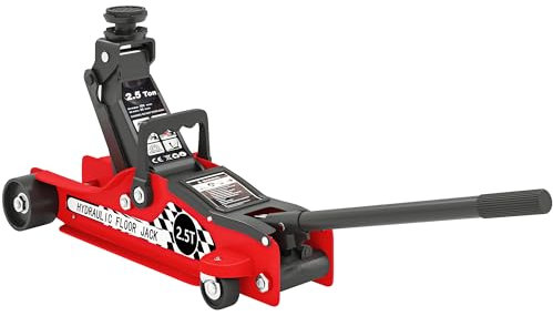 HOMCOM Cric hydraulique, cric de manœuvre Extra Plat Charge maximale de 2500 kg, avec Plage de Levage de 80 à 360 mm, Roues, poignée supérieure, en Acier, pour Voiture, Camion, Moto, VTT, Rouge