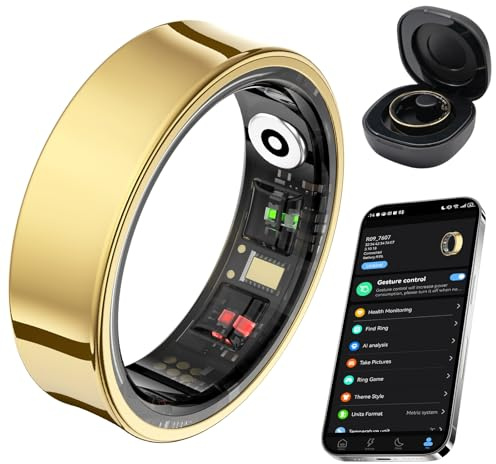 AMOVAN Smart Ring for Women Men, Fitness Tracker Ring with Body Temperature, Heart Rate, Blood Oxygen, Sleep Monitor, Calories, No Subscription Fee, IP68 Waterproof for iPhone & Android (Gold, #11)