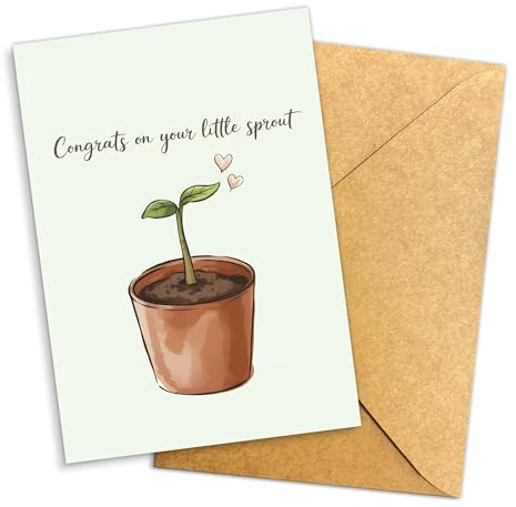 Podagree Congrats On Your Little Sprout Card New Baby Greeting Card Plant Theme Funny Pregnancy Announcement Baby Shower Gift Card For New Parents Mom Dad Envelope Included – 8x5.3 Inch