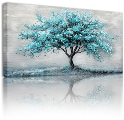 SERIMINO Cuadros Decoracion Salon Modernos, Lienzos Decorativos Grandes, Vintage Laminas Decorativas Azul Árbol de la Vida, Pinturas Artística Habitación Comedor Dormitorios Pasillos 59x119 cm