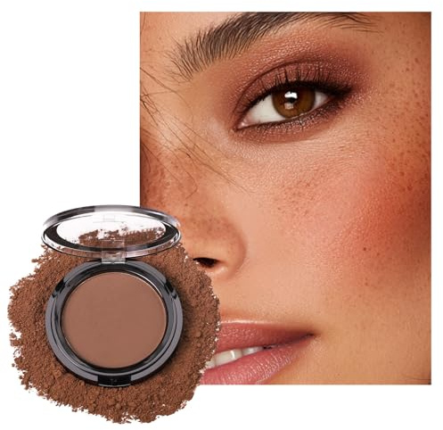 Matte Bronzer Powder, Deep Brown 1-Pan Face Contour Compact, Buildable | Ultra-Fine Silky Formula, Blendable Colour, Hinged Clear Lid, For Cheeks, Nose, Jawline And Hairline, Day Or Evening Looks