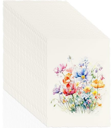 50 Hojas Papel Hecho a Mano A5, 21 x 14.8 cm Bordes Asperos Papel Acuarela