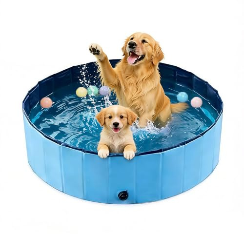 Shengou Piscina pieghevole cane Ø120 cm, altezza 20 cm, cane paddling piscina con piletta, pieghevole per animali domestici, piscina per bambini, piscina portatile, in PVC resistente ai graffi