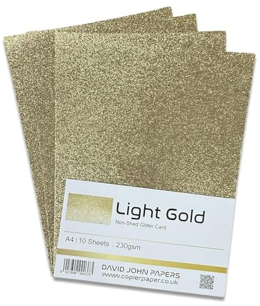 DJP A4 Glitter Card Sheets. 10 Sheets 230gsm Non Shed Glitter Cardstock (Light Gold)