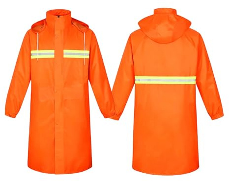 YOSUWOAI Poncho de lluvia para hombre, con capucha, impermeable, con rayas reflectantes, para bicicleta, impermeable, ligero, transpirable, A3 naranja., L