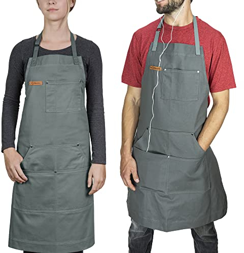 Chef Pomodoro Kochschürze für Männer und Damen - von Spitzenköchen empfohlen - Schürze für Küche, Grill, Restaurant (Grau)