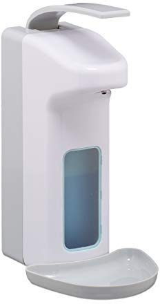 Relaxdays 4 x eurodispenser, 1 000 ml, droppskål, armspak, desinfektionsmedel, tvålpump, väggmontering, hygiendispenser, vit