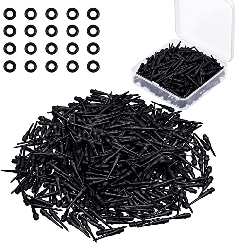 Sotiff 600 Pieces 2ba Thread Plastic Dart Tips Points and 600 Pieces Soft Rubber O Ring with a Storage Box for Dart Shaft Part Replacement(Classic,Black)