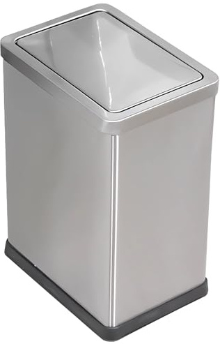 JINYCOME 2.6 Gallon Small Office Bathroom Trash Can with Swing Lid,Living Room Bedroom Garbage can Wastebasket bin,Metal Decor Trash Can(Stainless Steel)