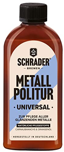 Schrader Metall Politur universal - Pflegemittel für Edelstahl, Kupfer, Messing, Aluminium - reinigende Polier-Creme - 250ml - Made in Germany