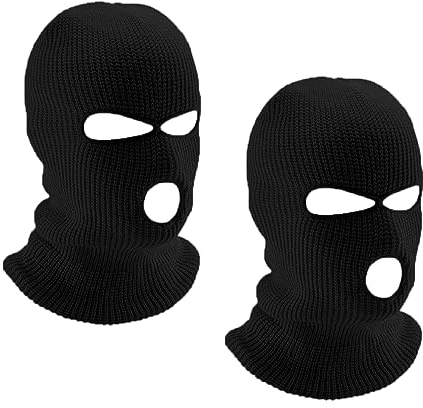 LINSOCLE 2 Piezas Pasamontañas Negro, Pasamontañas de 3 Agujeros, Balaclava Negro,Punto de Invierno Cubierta Facial cálida, Gorro de Esquí para Ciclismo Deportes al Aire Libre
