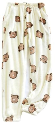 Montecarduo Flanell-Pyjamahose Für Damen - Süßer Bär, Dicke Winter-Plüschhose, Bedruckte Flanell-Hose, Warme, Gemütliche, Flauschige Heimhose Aus Korallenvlies, Stil A, L