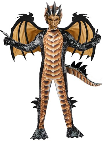 Spooktacular Creations Halloween Kids Gold dragon Costume, Boys Dragon Wings, Tail and Mask Set for Halloween Dress Up