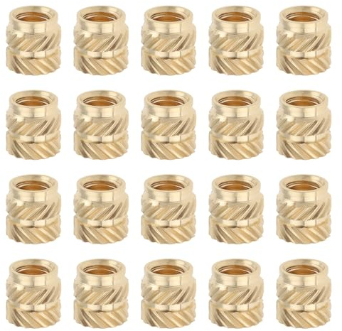 VGOL 50PCS Knurled Nuts M4 x 6mm L x 6mm OD M4 Threaded Insert Knurled Brass Nuts for 3D Printing Parts Loptop Automotive Plastic Shell Gold