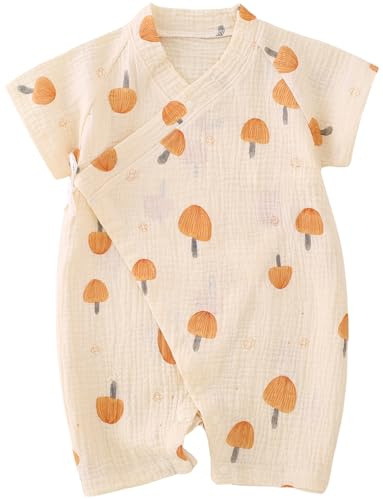 HahaNice Japanese Kimono Baby Thobe Cotton Infant Linen Romper 24 Months Mushroom