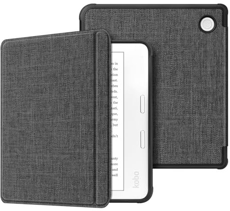 Fintie Hülle für Tolino Vision Color (2024)/Vision 6 (2021) & Kobo Libra Color (2024)/Libra 2 (2021) 7 Zoll eReader - Superleicht Soft TPU Schutzhülle mit Auto Schlaf/Wach, Stoff dunkelgrau