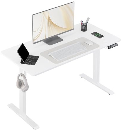 WOLTU Escritorio Elevable Eléctrico, 120x60 cm, Escritorio Regulable en Altura Ergonomica, Puerto USB, Smart Panel con Funciones de Memoria y Proteccion Anticolision, Blanco