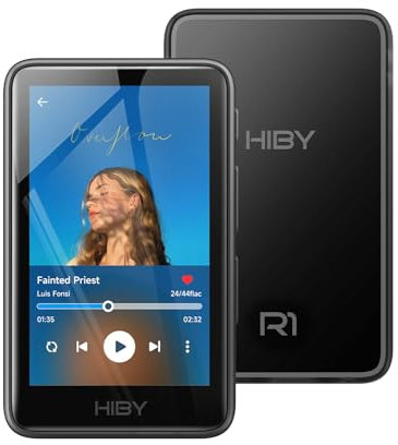 HiBy R1 Lecteur MP3 HiFi avec Bluetooth 5.1 Tidal Qobuz DSD 256 Lecteur de musique natif sans perte avec écran tactile/audio haute résolution/réglage MSEB/mémoire étendue 2 To