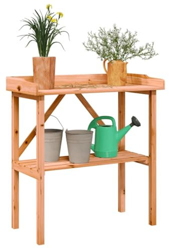 Homgoday Table pour plantes avec étagère en bois sapin marron 78 x 38 x 82,5 cm, table de jardinage, table de plantation, table de culture, table de plantation, table de travail pour jardin, patio